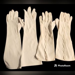 2 Pairs of Long Vintage White Gloves